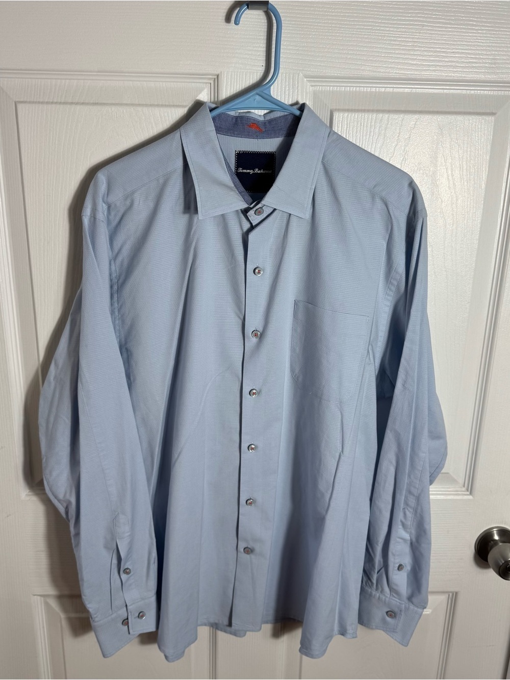 Tommy Bahama Blue Textured Button Down Shirt LG Cotton Casual - Picture 9 of 9